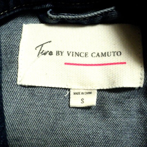 Two by Vince Camuto Denim Vest Size S with Back White Lace Insert Distressed - Picture 7 of 7